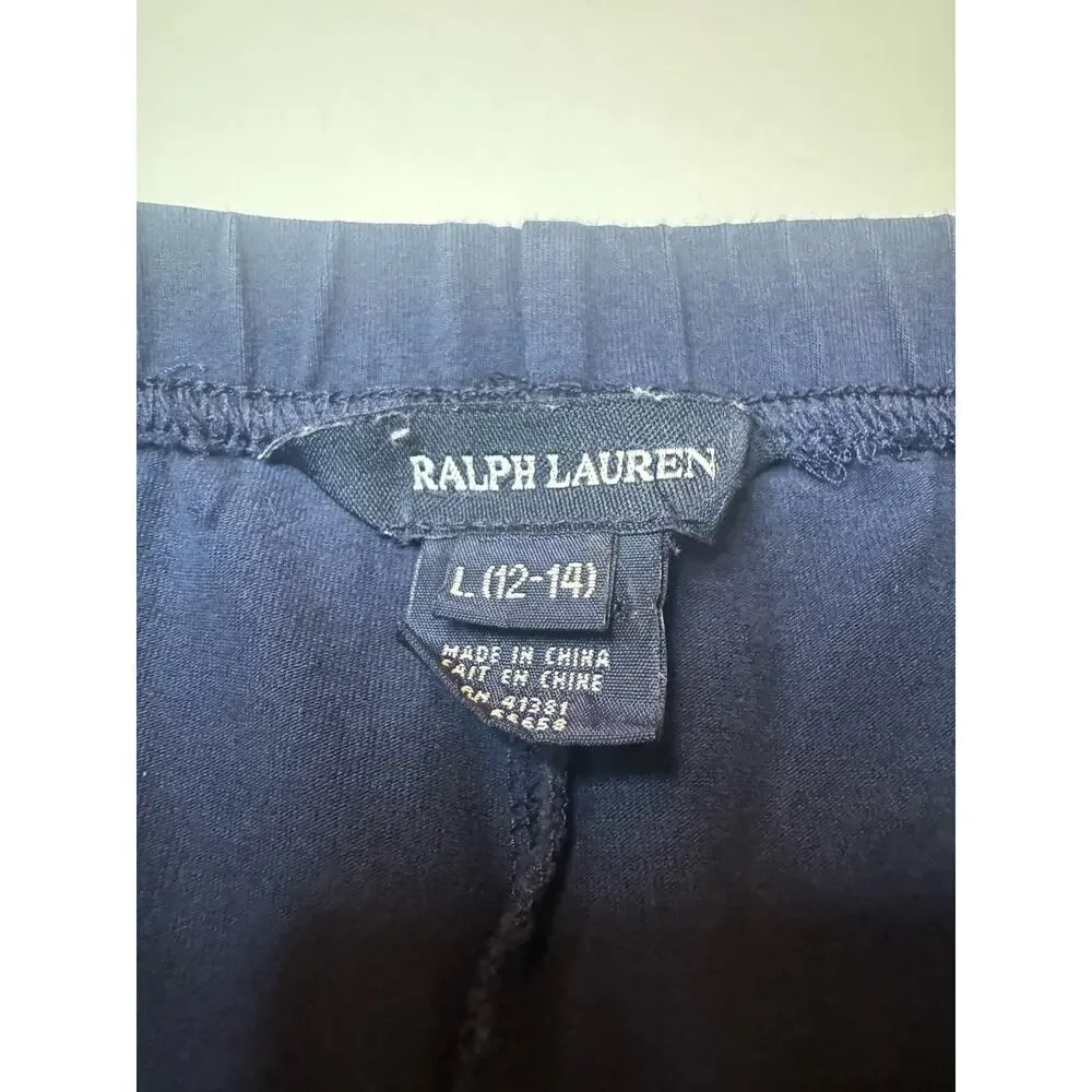 Ralph Lauren Riding Pants Girls L 12-14 Blue Knee Patch Equestrian